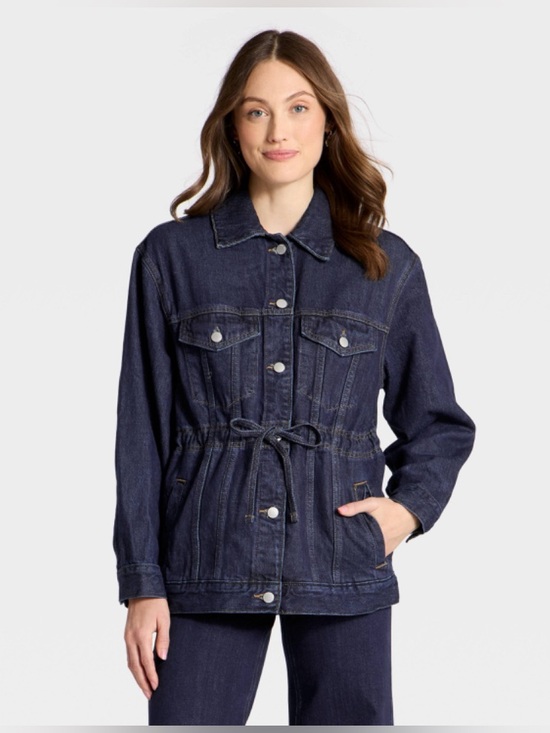 Universal Thread Jackets & Blazers - NWT Universal Thread Cinched Waist Trucker Denim Jacket Dark Wash XS Jean Coat